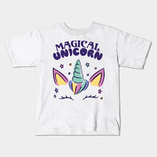 Cute Magical Unicorn Rainbow Horn Girl Kids T-Shirt by deificusArt